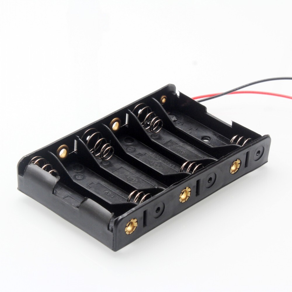Portabatterie Per 6 Celle AA In Serie - 9V, Custodia Nera Con Doppia Molla, 5.6x4.5x3 Cm