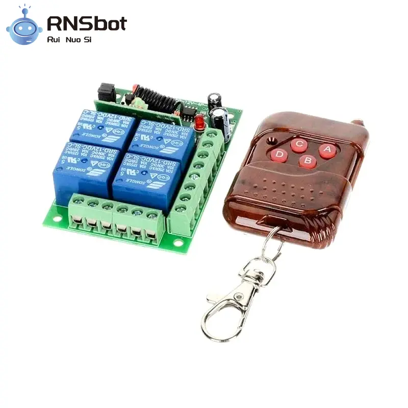 433MHz 12V 4 Channel, Relay Module Wireless, Remote Control Switch, without Battery
